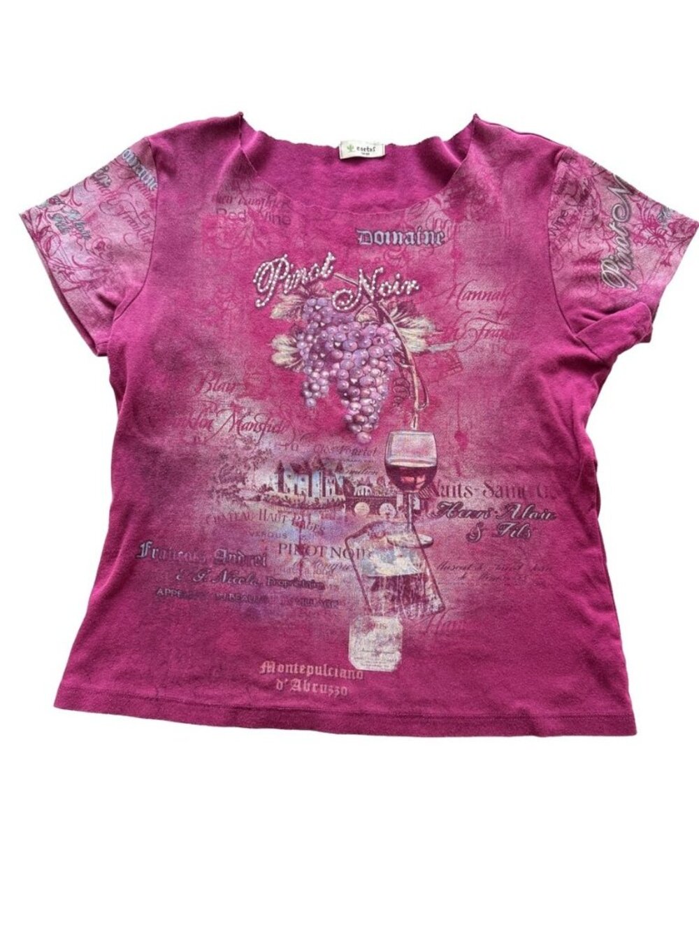Cactus Womens Pinot Noir Wine Graphic Rhinestone Tee Magenta Purple - Large